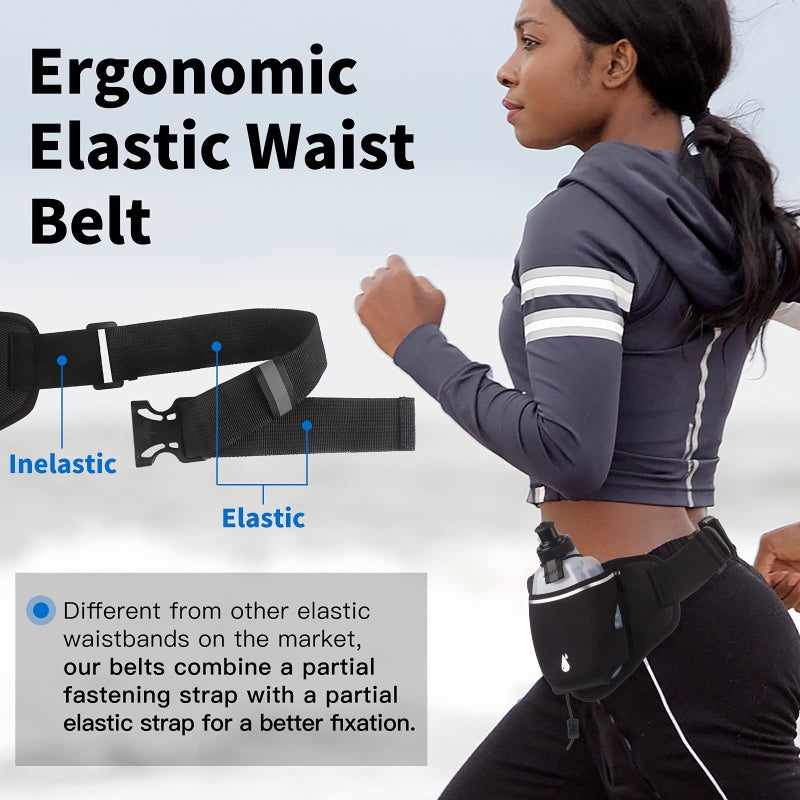 PYFK Running Belt with Water Bottles, Hydration Belt for Men and Women, Water Bottle Holder Running Pouch Water Belt, Fanny Pack Fits 7 inches Phones, Waist pack for Runner Jogging (Black Reflective) - Image 4